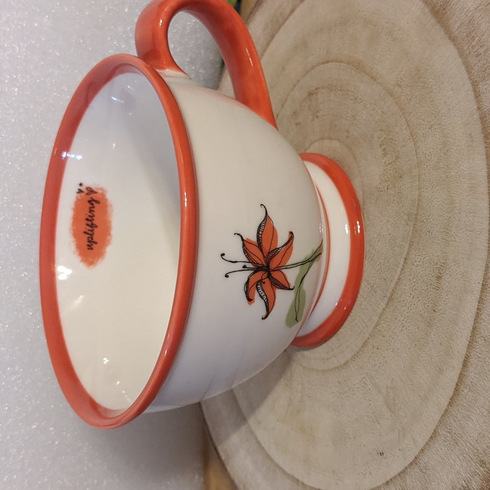 Starbucks 2006 Tiger Lily Uplifting Footed Coffee Tea Cup Mug 10oz Orange White